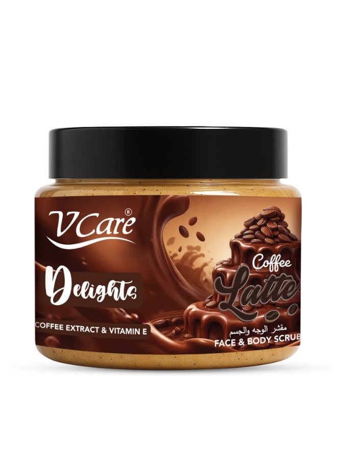 VCare V Care Delight Coffee Latte Face & Body Scrub 500ML - Gentle Exfoliating, Deep Cleansing, Gourmand Fragrance - Image 1